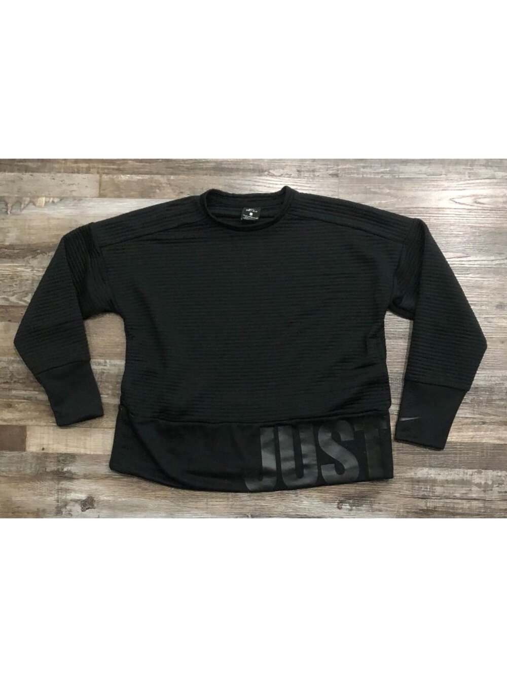 Nike Just Do It Womens Small Black Ribbed Long Sleeve Sweatshirt